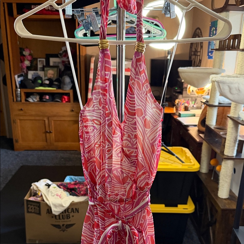 Trina Turk Pink and White Women’s Halter Dress size 2 EUC